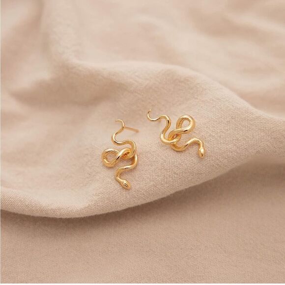 Gold 14k Gold Plated Tangled Snake Earrings - Picture 1 of 3